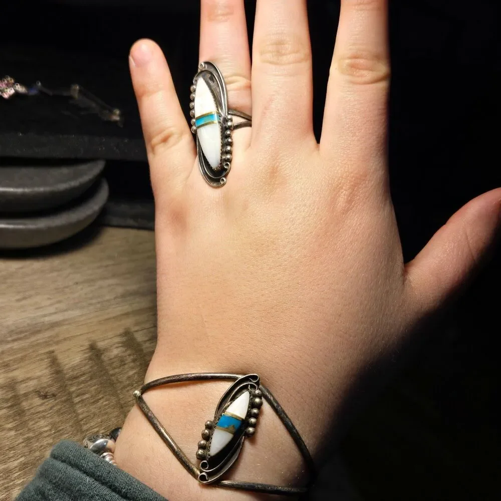 Navajo Sterling Silver Ring sz 8.5 and Cuff Bracelet